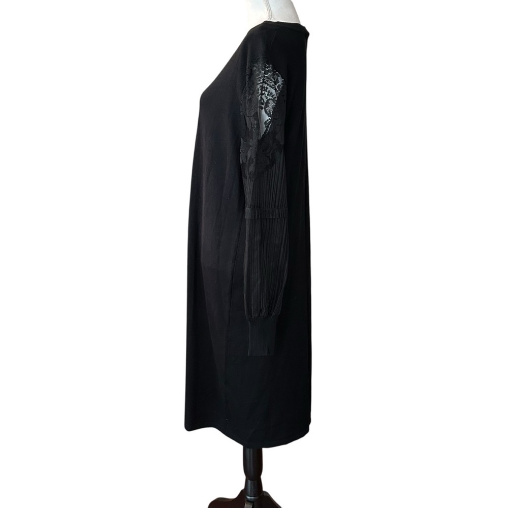 NY Collection Sheer Lace Sleeve Sweater Knit Cocktail Dress SZ XL in Black NEW - Picture 3 of 7